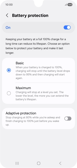 Press the required setting.