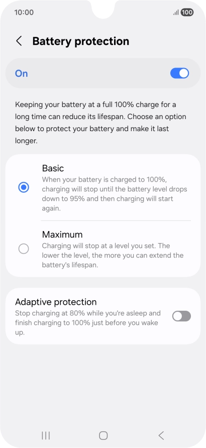 Press the required setting.
