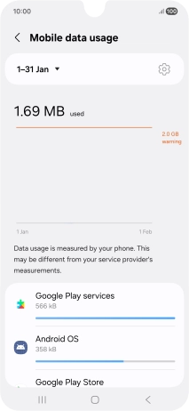 The data usage for each application is displayed below the name of the application.