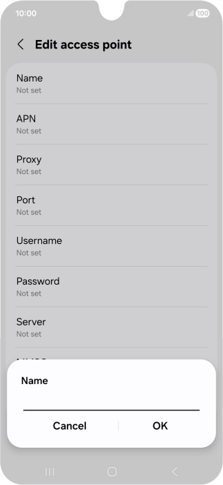 Key in Vodafone Internet and press OK.