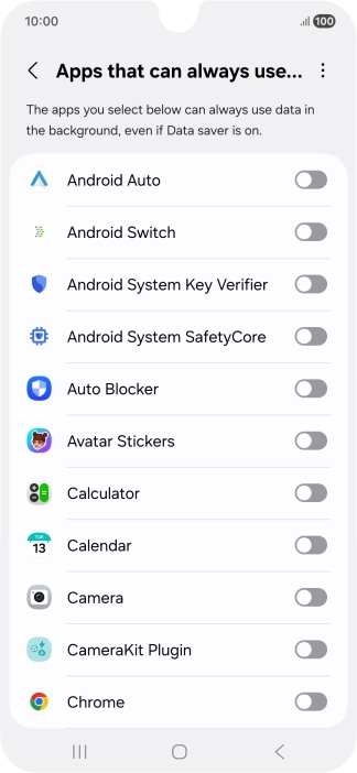 Press the indicators next to the required apps to turn the function on or off.