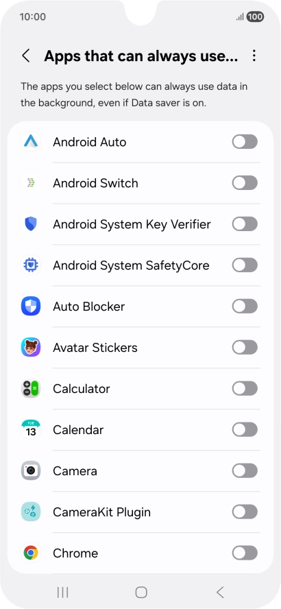 Press the indicators next to the required apps to turn the function on or off.