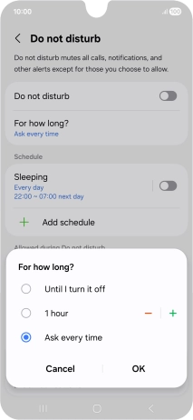 Press the required setting.