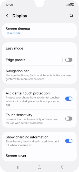 Press Screen timeout.