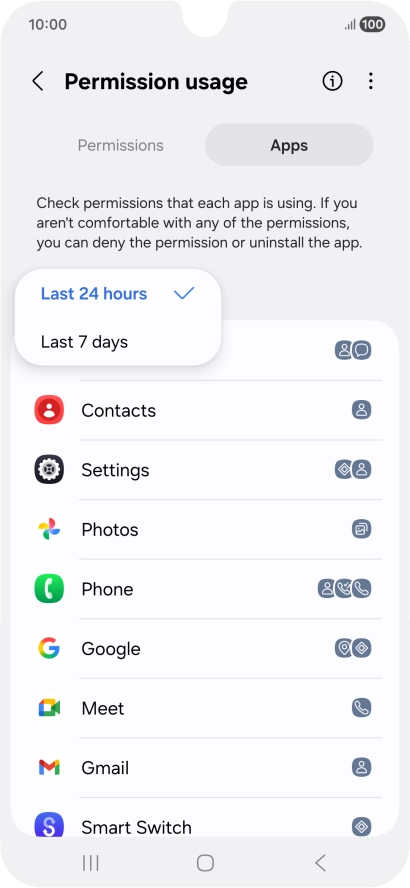 Press the required setting.