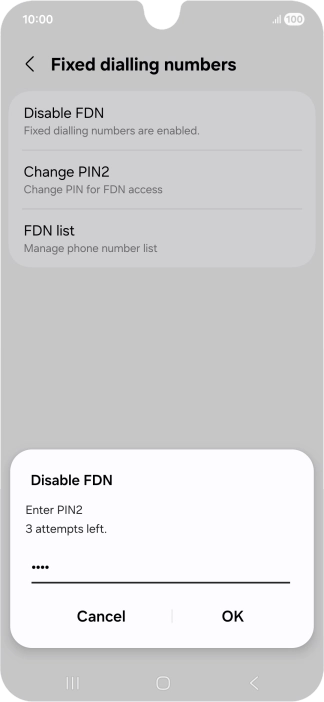 Key in your PIN2 and press OK. The default PIN2 is 1111.