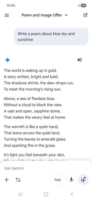 You can ask Gemini to generate a text based on your description.