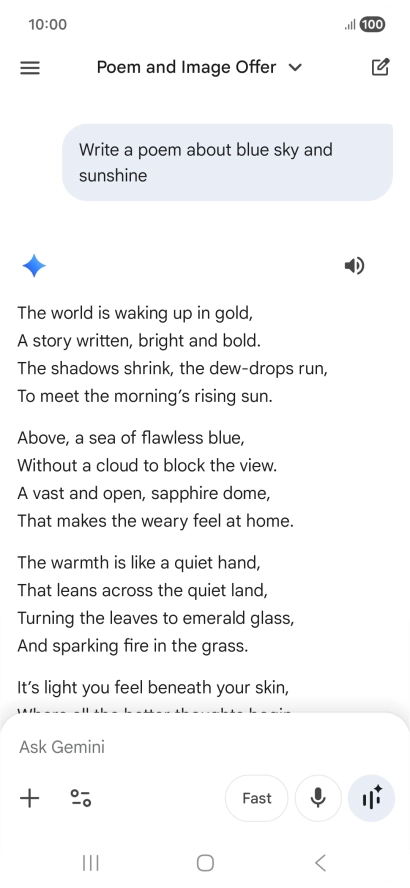You can ask Gemini to generate a text based on your description.