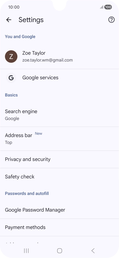 Press Privacy and security.