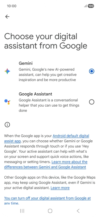 Press the required voice control assistant.