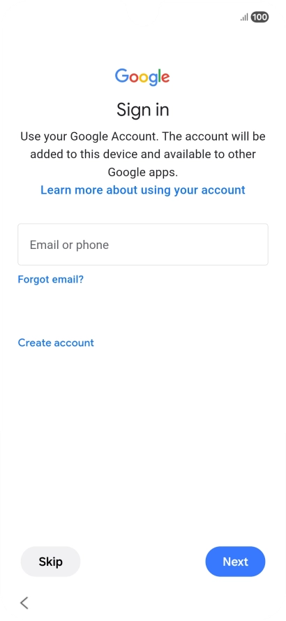 Press Email or phone and key in the username for your Google account.