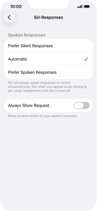 Press the required setting. Press the required setting.