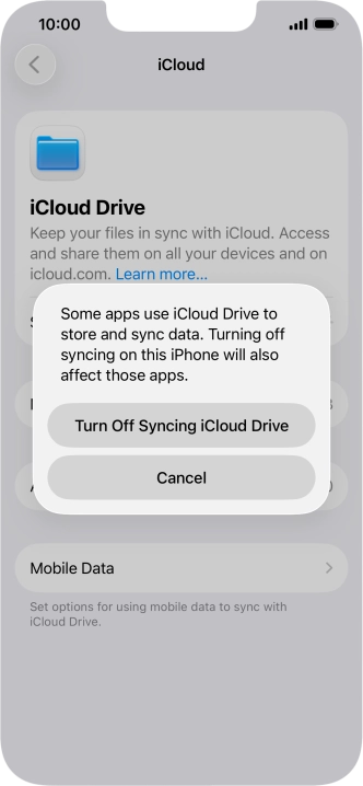If you turn off the function, press Turn Off Syncing iCloud Drive.