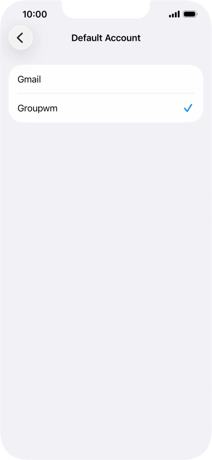 Press the required email account to select the email account as your default account. Press the required email account to select the email account as your default account.