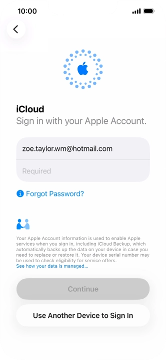 Press Required and key in the password for your Apple Account. Press Required and key in the password for your Apple Account.
