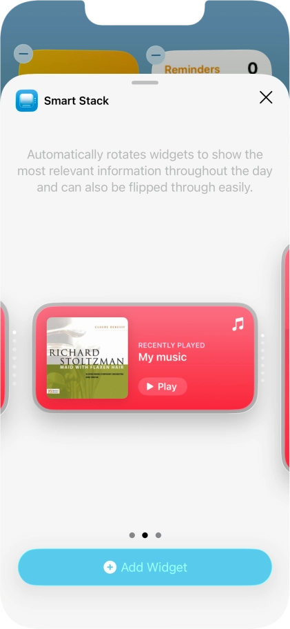 Slide your finger right or left on the screen to select the required widget size. Slide your finger right or left on the screen to select the required widget size.