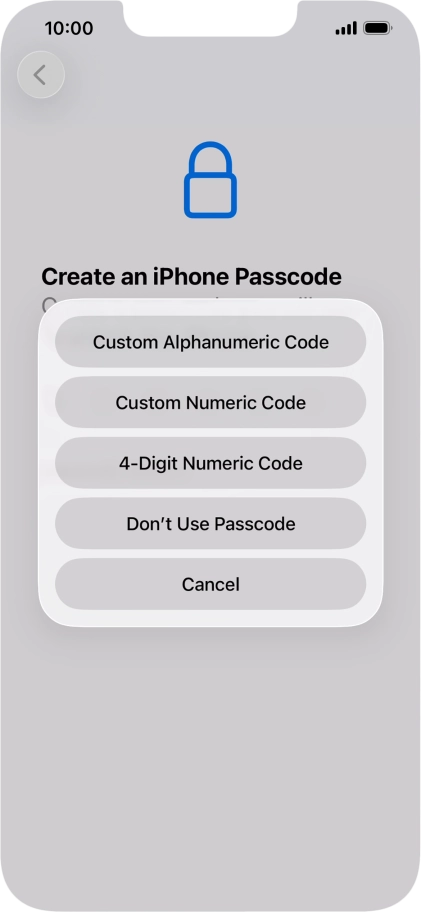 Follow the instructions on the screen to turn on use of phone lock code or press Don't Use Passcode.