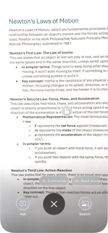 To use visual intelligence on a text, take a picture of the text, press the required setting and follow the instructions on the screen to use the function. To use visual intelligence on a text, take a picture of the text, press the required setting and follow the instructions on the screen to use the function.