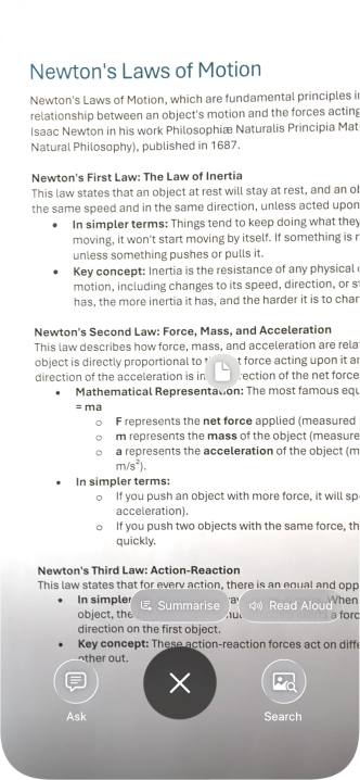 To use visual intelligence on a text, take a picture of the text, press the required setting and follow the instructions on the screen to use the function. To use visual intelligence on a text, take a picture of the text, press the required setting and follow the instructions on the screen to use the function.