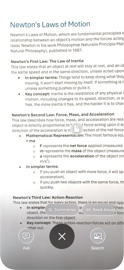 To use visual intelligence on a text, take a picture of the text, press the required setting and follow the instructions on the screen to use the function. To use visual intelligence on a text, take a picture of the text, press the required setting and follow the instructions on the screen to use the function.
