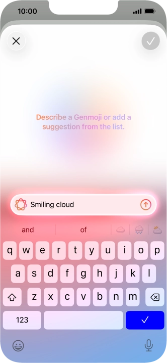 Write in your own words what you would like your Genmoji to look like, and press arrow up. Write in your own words what you would like your Genmoji to look like, and press arrow up.
