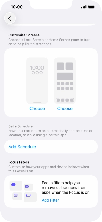 Press Add Schedule and follow the instructions on the screen to select settings for automatic activation of Do Not Disturb. Press Add Schedule and follow the instructions on the screen to select settings for automatic activation of Do Not Disturb.