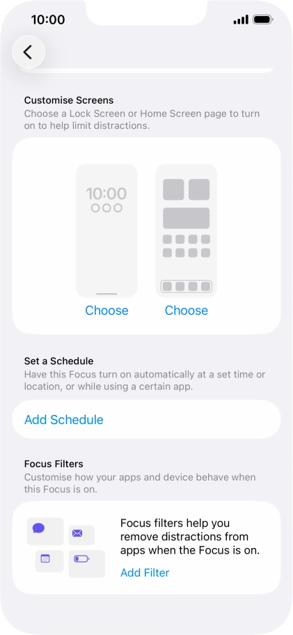 Press Add Schedule and follow the instructions on the screen to select settings for automatic activation of Do Not Disturb. Press Add Schedule and follow the instructions on the screen to select settings for automatic activation of Do Not Disturb.