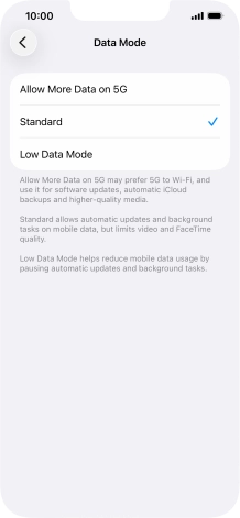 Press the required setting.