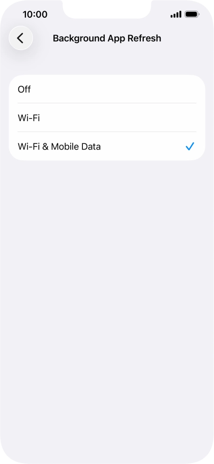 To turn off background refresh of apps, press Off.