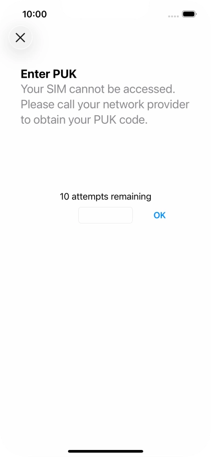 Key in the PUK and press OK.