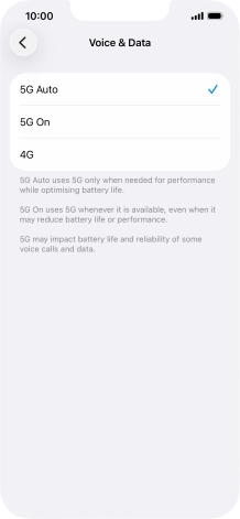 To turn on automatic switch between 5G and 4G, press 5G Auto.