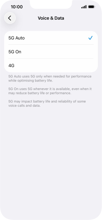 To turn on automatic switch between 5G and 4G, press 5G Auto.