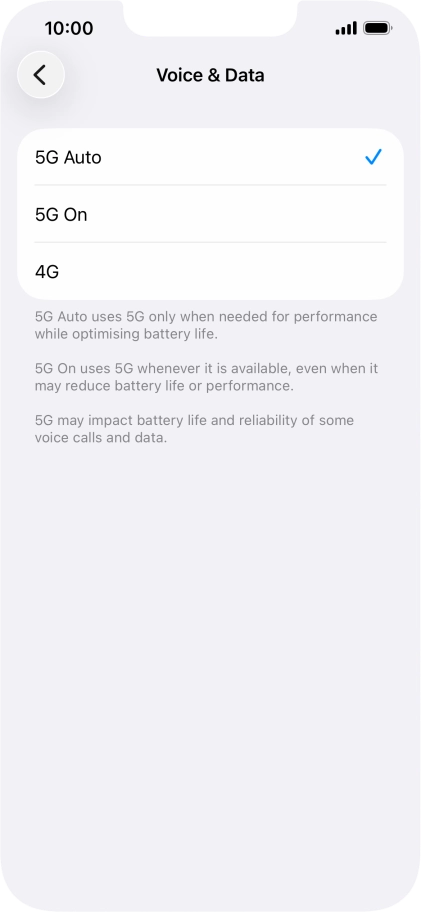 To turn on automatic switch between 5G and 4G, press 5G Auto.