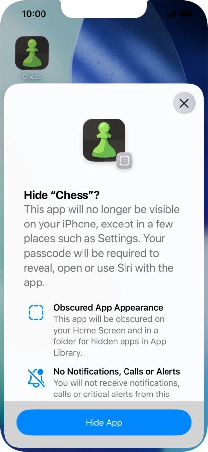 Press Hide App.