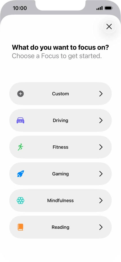 Press the required focus mode and follow the instructions on the screen to add the selected focus mode. Press the required focus mode and follow the instructions on the screen to add the selected focus mode.