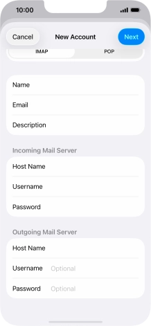 Press Username and key in the password for your email account. Please note that if you're using Vodafone's outgoing server, leave the password field empty.