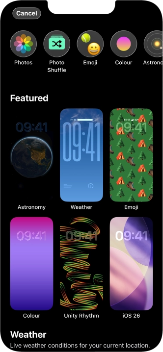 Press the required category and follow the instructions on the screen to select the required background image.