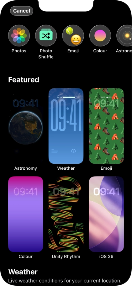 Press the required category and follow the instructions on the screen to select the required background image.
