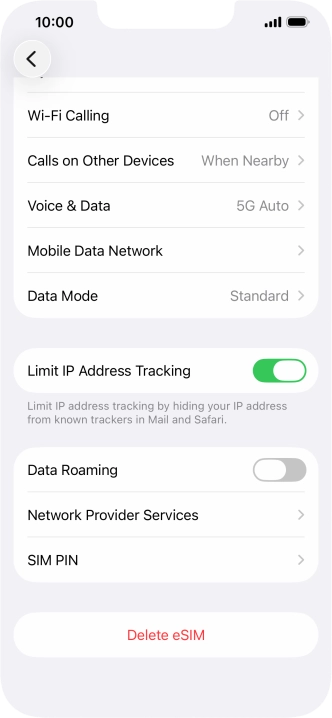 Press Delete eSIM and follow the instructions on the screen to delete your eSIM.