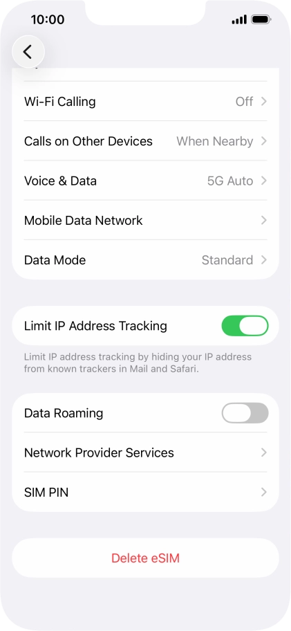 Press Delete eSIM and follow the instructions on the screen to delete your eSIM.