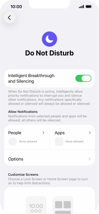 Press People and follow the instructions on the screen to select which contacts you would like to receive calls and notifications from when Do Not Disturb is turned on. Press People and follow the instructions on the screen to select which contacts you would like to receive calls and notifications from when Do Not Disturb is turned on.