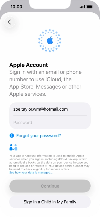 Press Password and key in the password for your Apple Account.