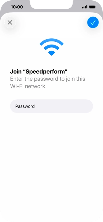 Key in the password for the Wi-Fi network and press the confirm icon.