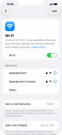 Press the required Wi-Fi network and key in the password for the Wi-Fi network.