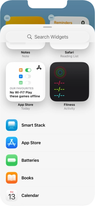 Press the required widget. Press the required widget.