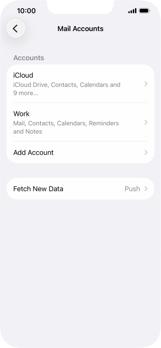 Press the name of the Exchange email account you've just set up. Press the name of the Exchange email account you've just set up.