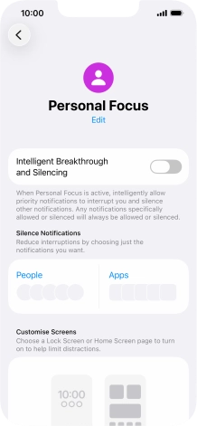 Press People and follow the instructions on the screen to select which contacts you would like to receive calls and notifications from when the selected focus mode is active. Press People and follow the instructions on the screen to select which contacts you would like to receive calls and notifications from when the selected focus mode is active.