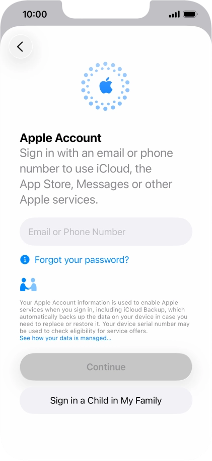 Press Email or Phone Number and key in the username for your Apple Account.