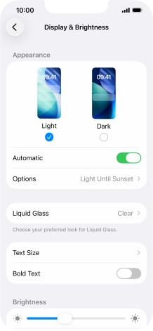 If you turn on the function, press Options and follow the instructions on the screen to select the required period of time for Dark Mode.
