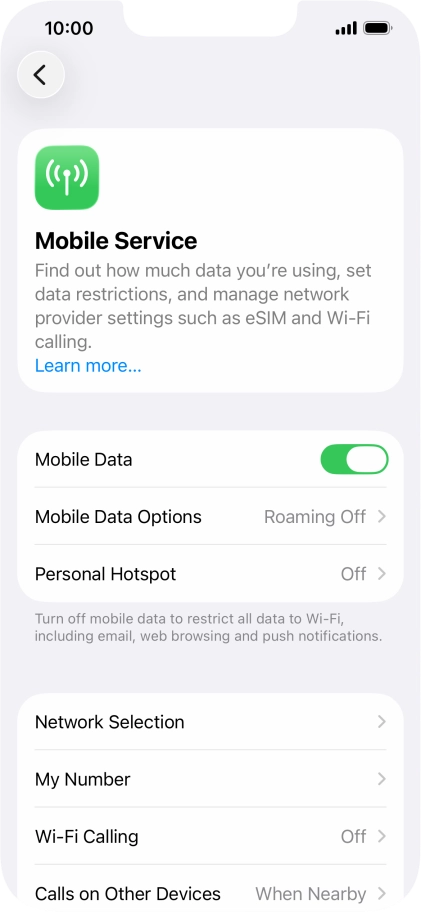 Press Mobile Data Options.